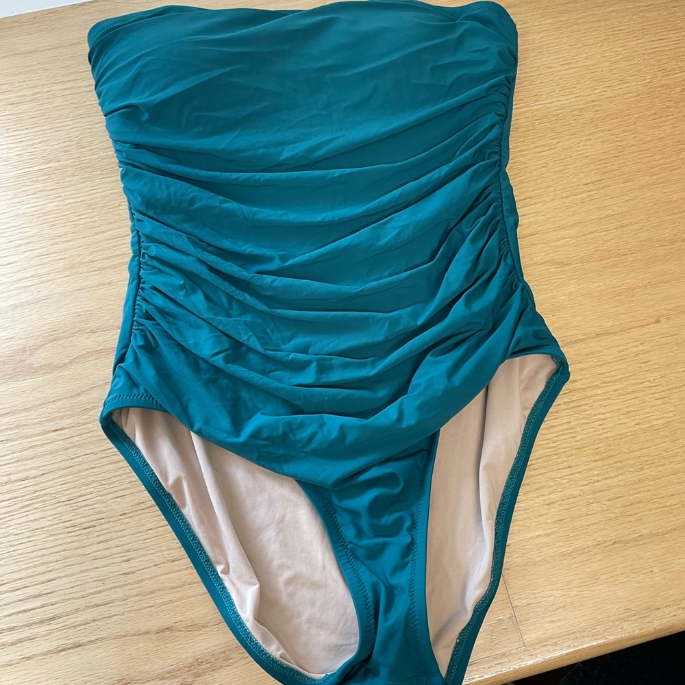 J. Crew Ruched Bandeau Teal Swimsuit